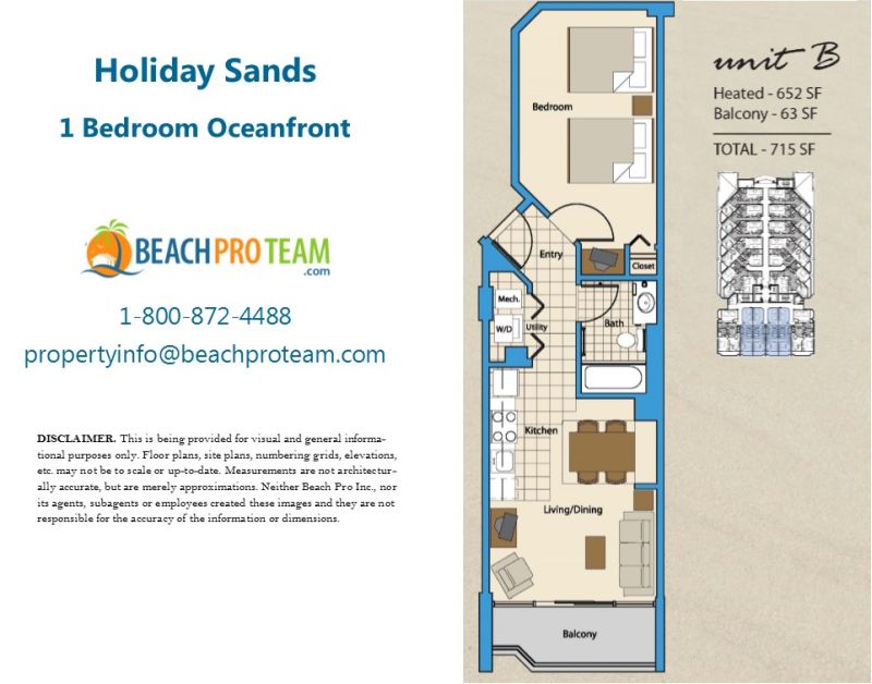 Holiday Sands Floor Plan B - 1 Bedroom Oceanfront